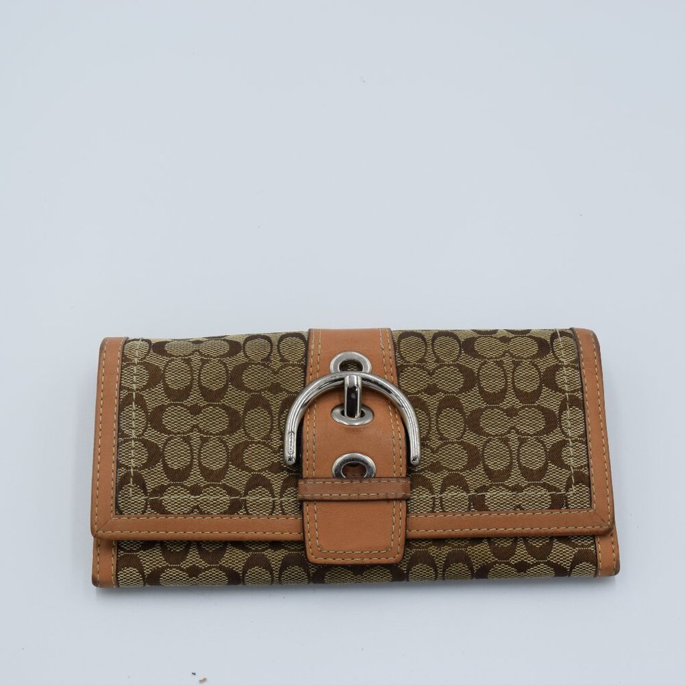 Coach Soho Buckle Signature "C" Canvas and Tan Leather Wallet